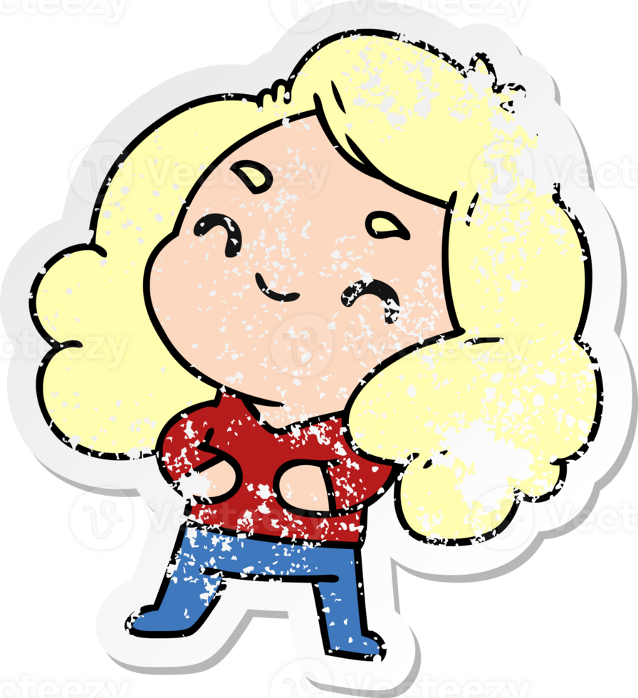 distressed sticker cartoon illustration of a cute kawaii girl png
