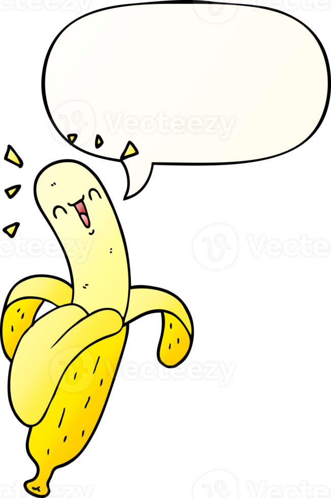 cartoon banana with speech bubble in smooth gradient style png