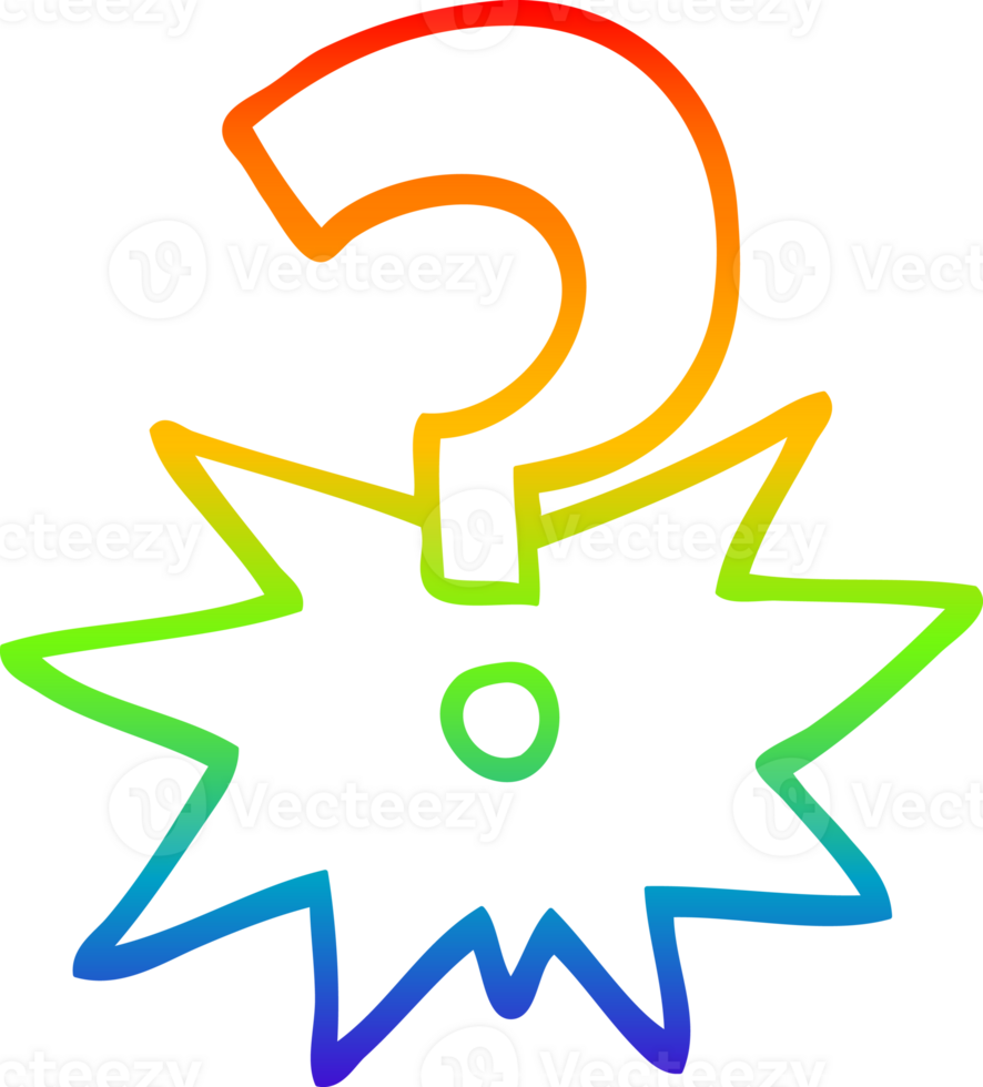 rainbow gradient line drawing of a cartoon question mark png