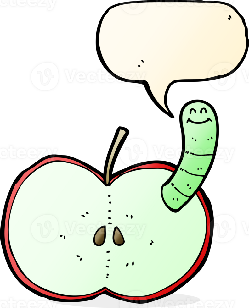 cartoon apple with worm with speech bubble png