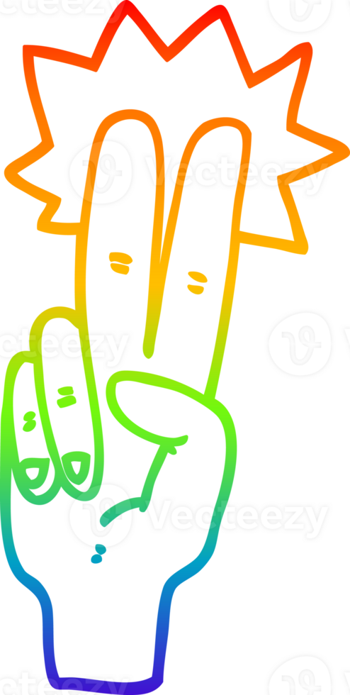 rainbow gradient line drawing of a cartoon peace sign png