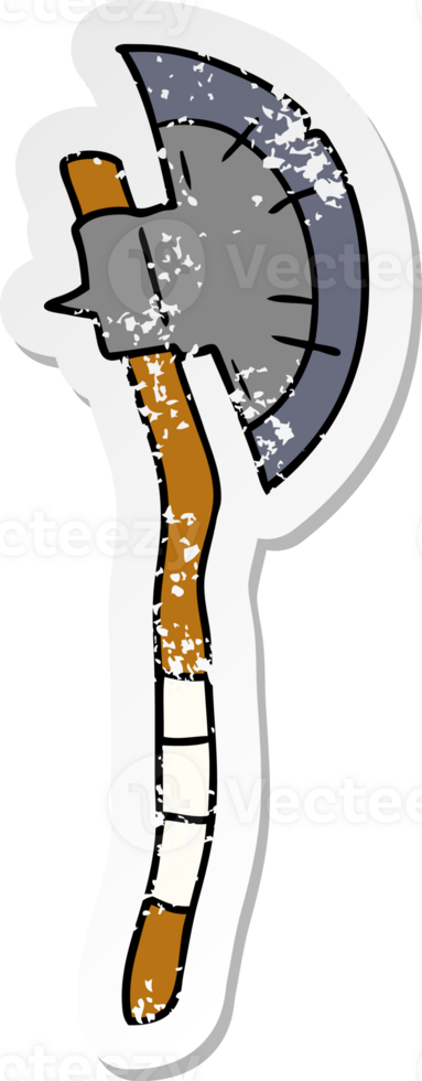hand drawn distressed sticker cartoon doodle of a medieval axe png