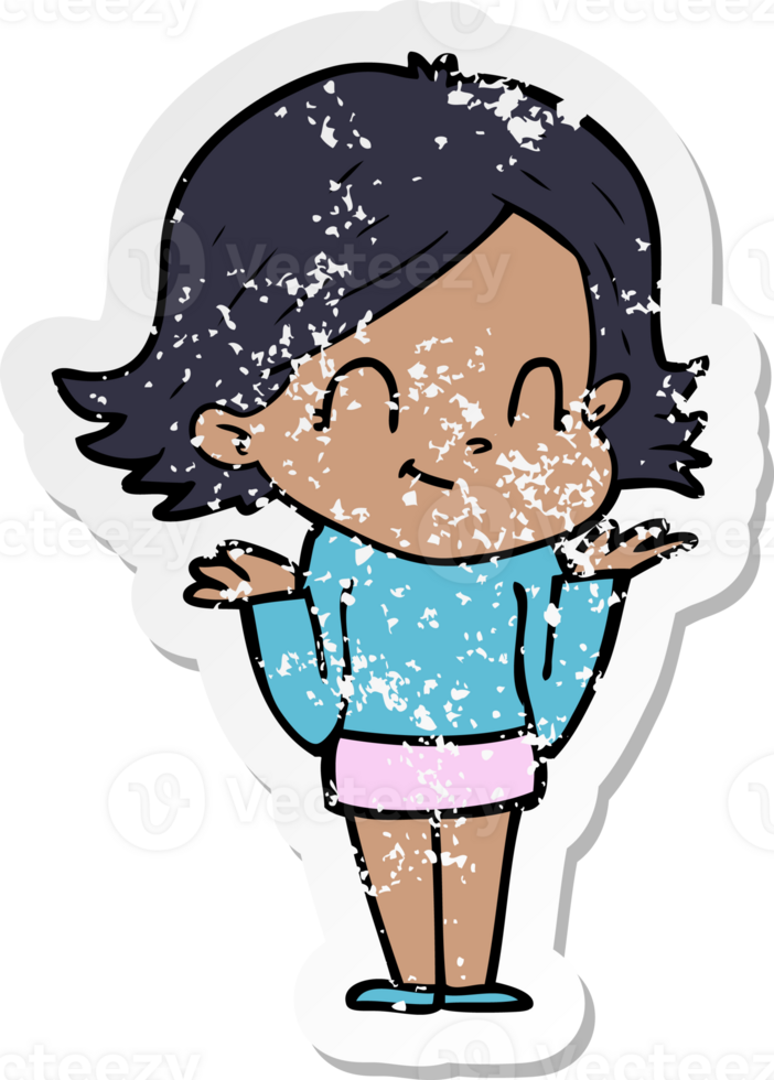 distressed sticker of a cartoon friendly girl png