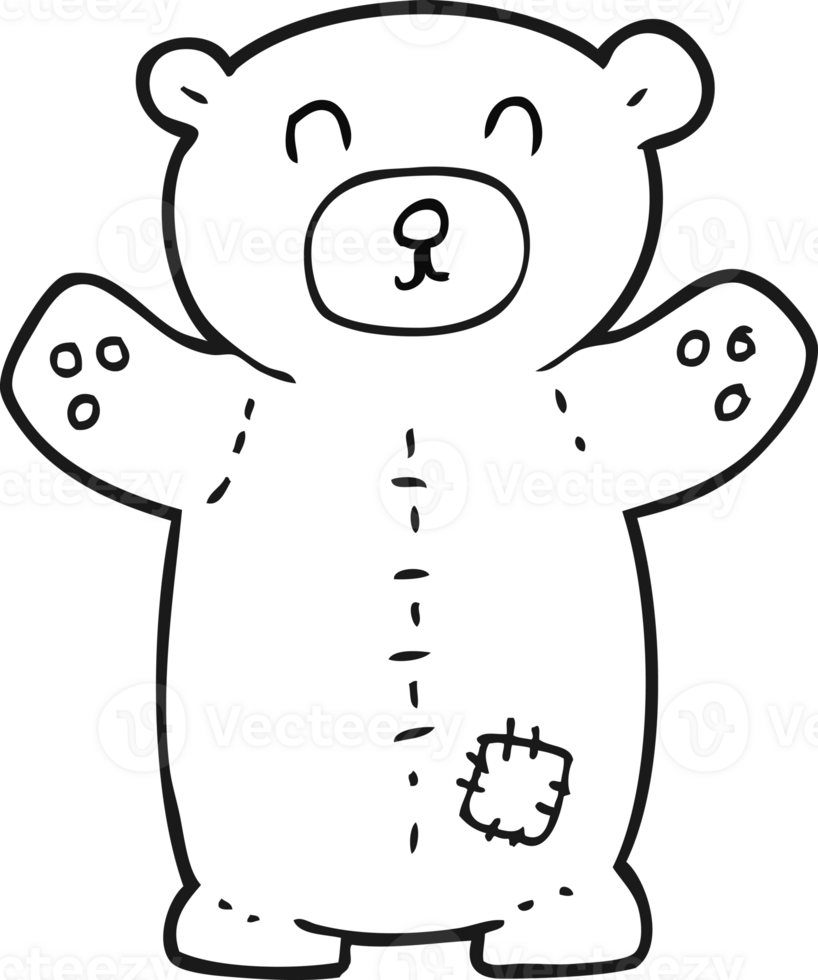 hand drawn black and white cartoon teddy bear png