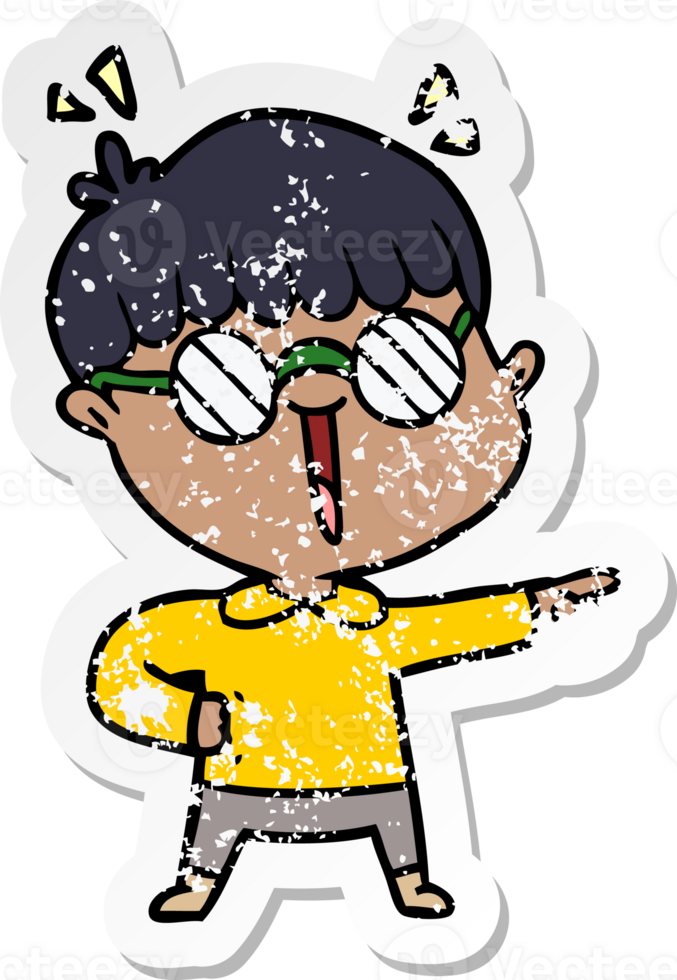 distressed sticker of a cartoon boy wearing spectacles png