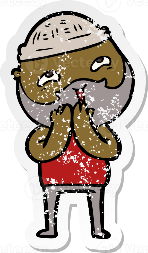 distressed sticker of a cartoon happy bearded man png