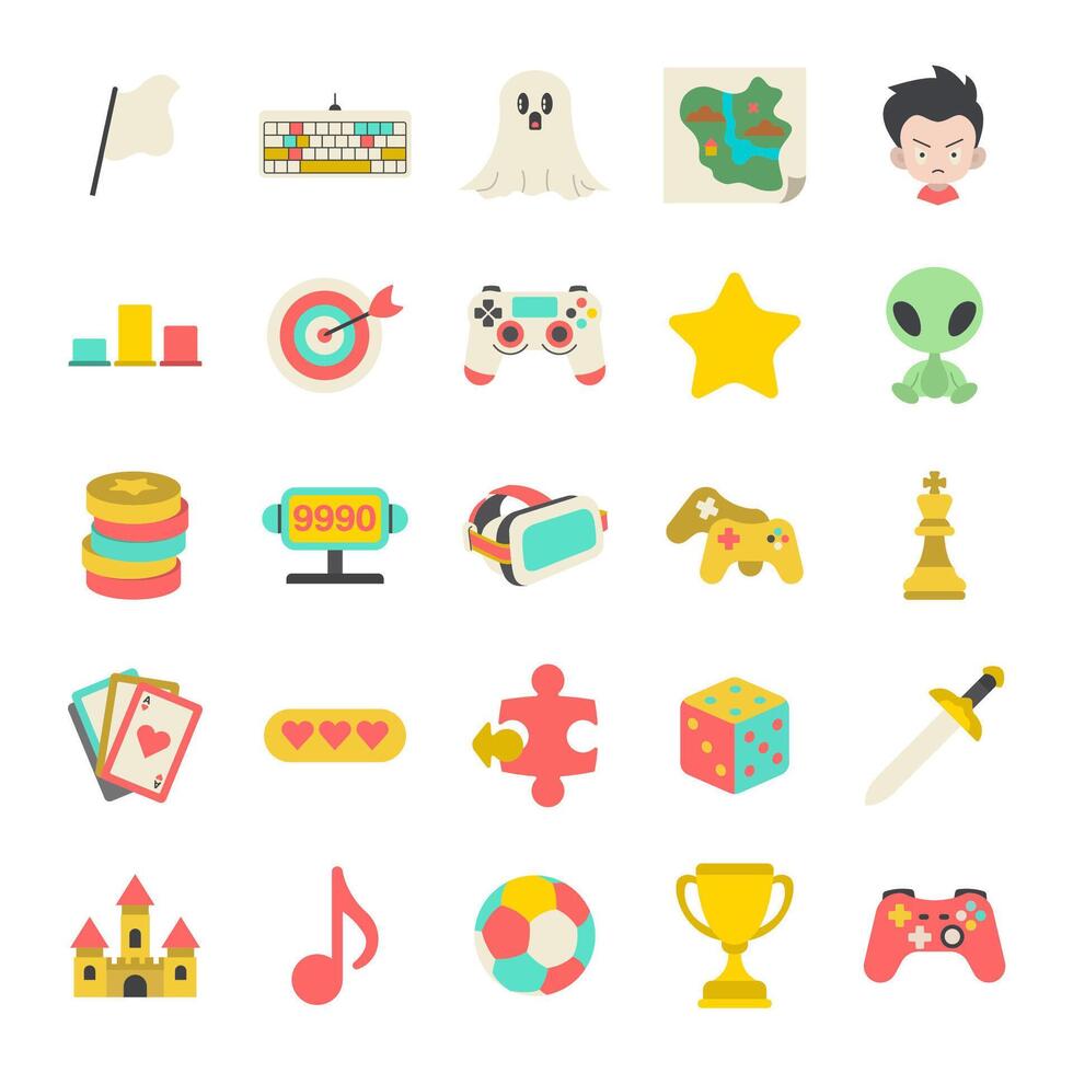 games, Game genres and attributes icon set, Included icons as Joystick, Keyboard, Virtual Reality, Castle and more symbols collection, logo isolated illustration vector