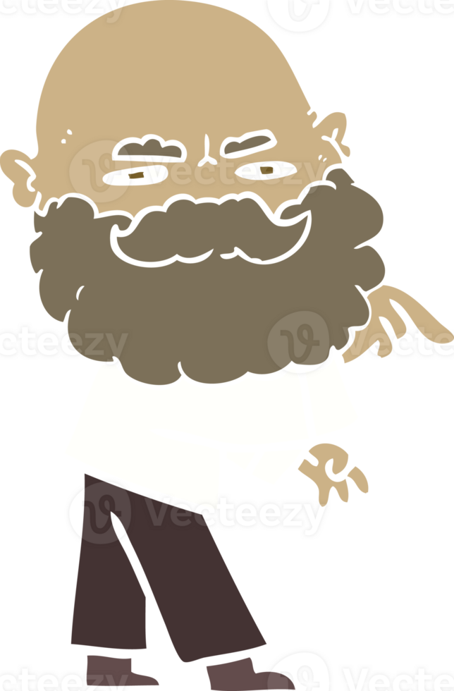 flat color style cartoon man with beard frowning and pointing png