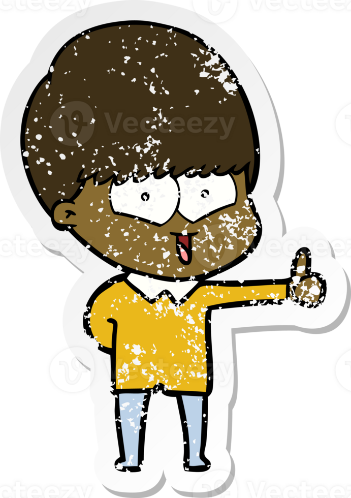 distressed sticker of a cartoon happy boy png