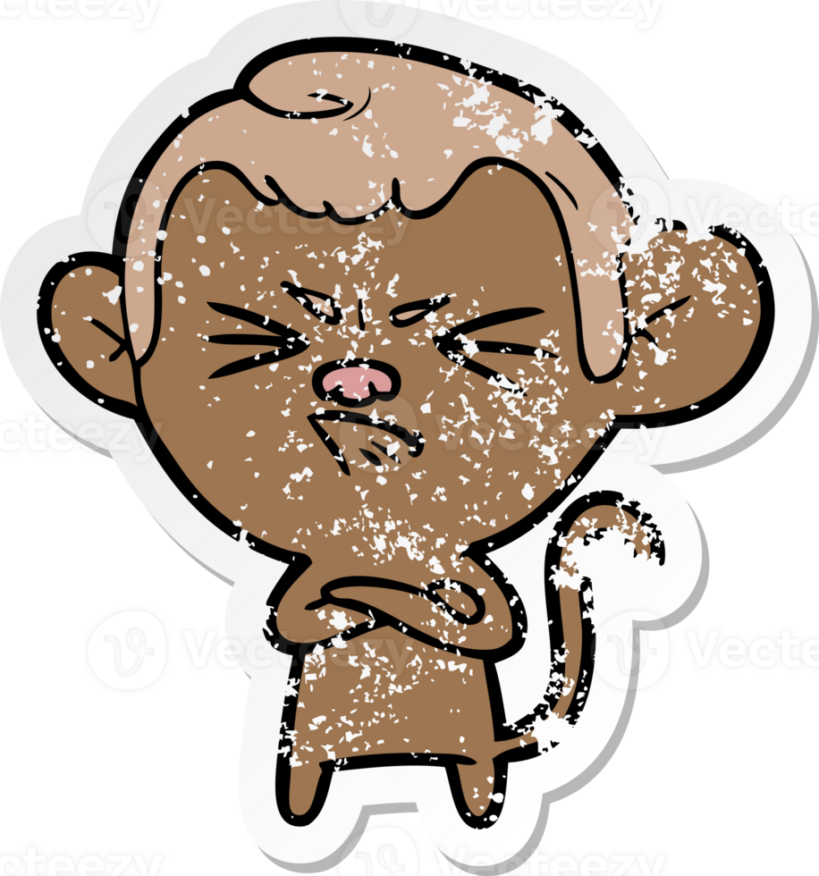 distressed sticker of a cartoon angry monkey png