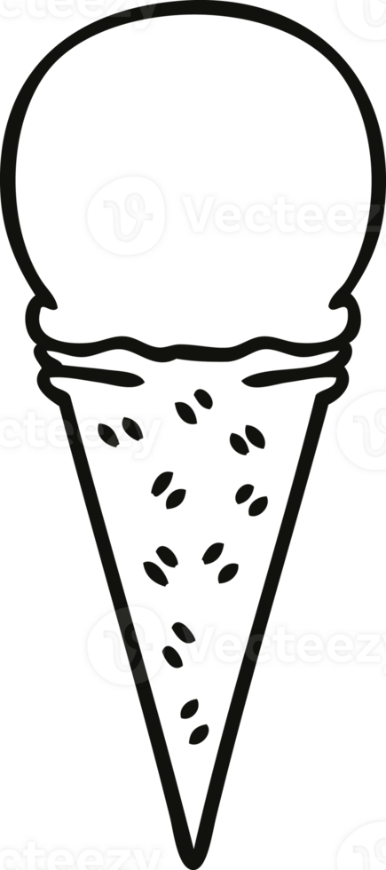 line drawing quirky cartoon vanilla ice cream cone png