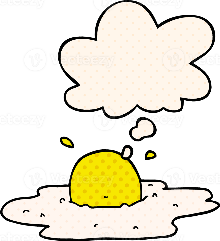cartoon fried egg with thought bubble in comic book style png