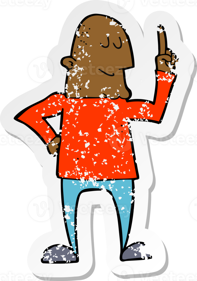retro distressed sticker of a cartoon man pointing finger png