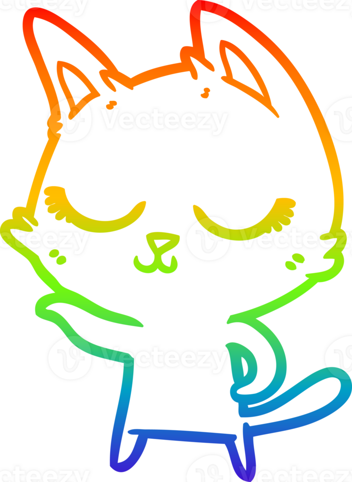 rainbow gradient line drawing of a calm cartoon cat png