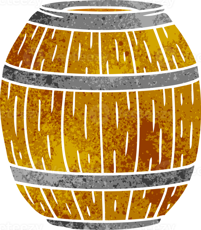 hand drawn retro cartoon doodle of a wooden barrel png