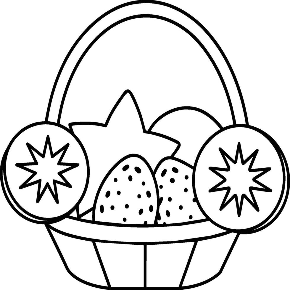 Fruit Basket line art illustration for the coloring book. Fruits coloring page vector