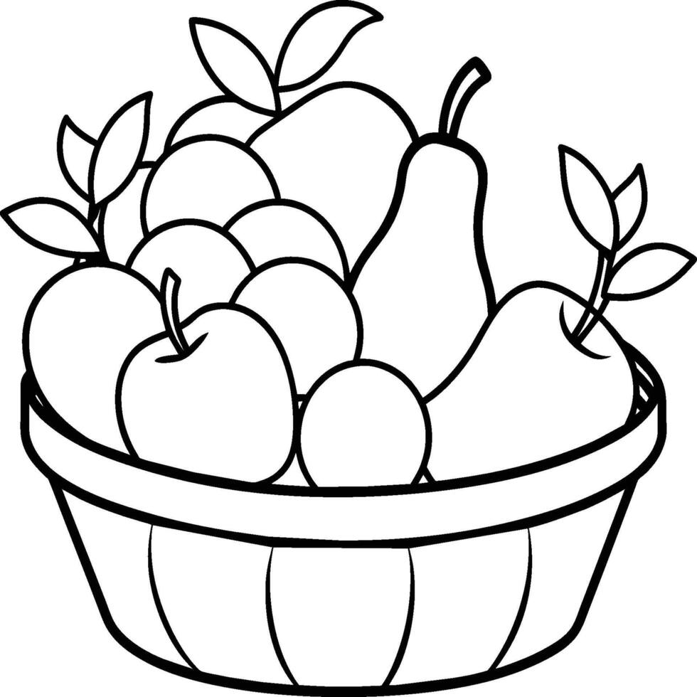 Fruta cesta línea Arte ilustración para el colorante libro. frutas colorante página vector