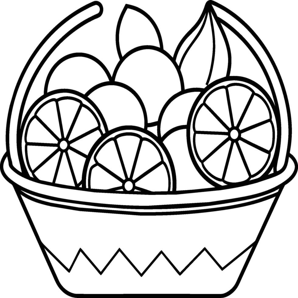 Fruit Basket line art illustration for the coloring book. Fruits coloring page vector