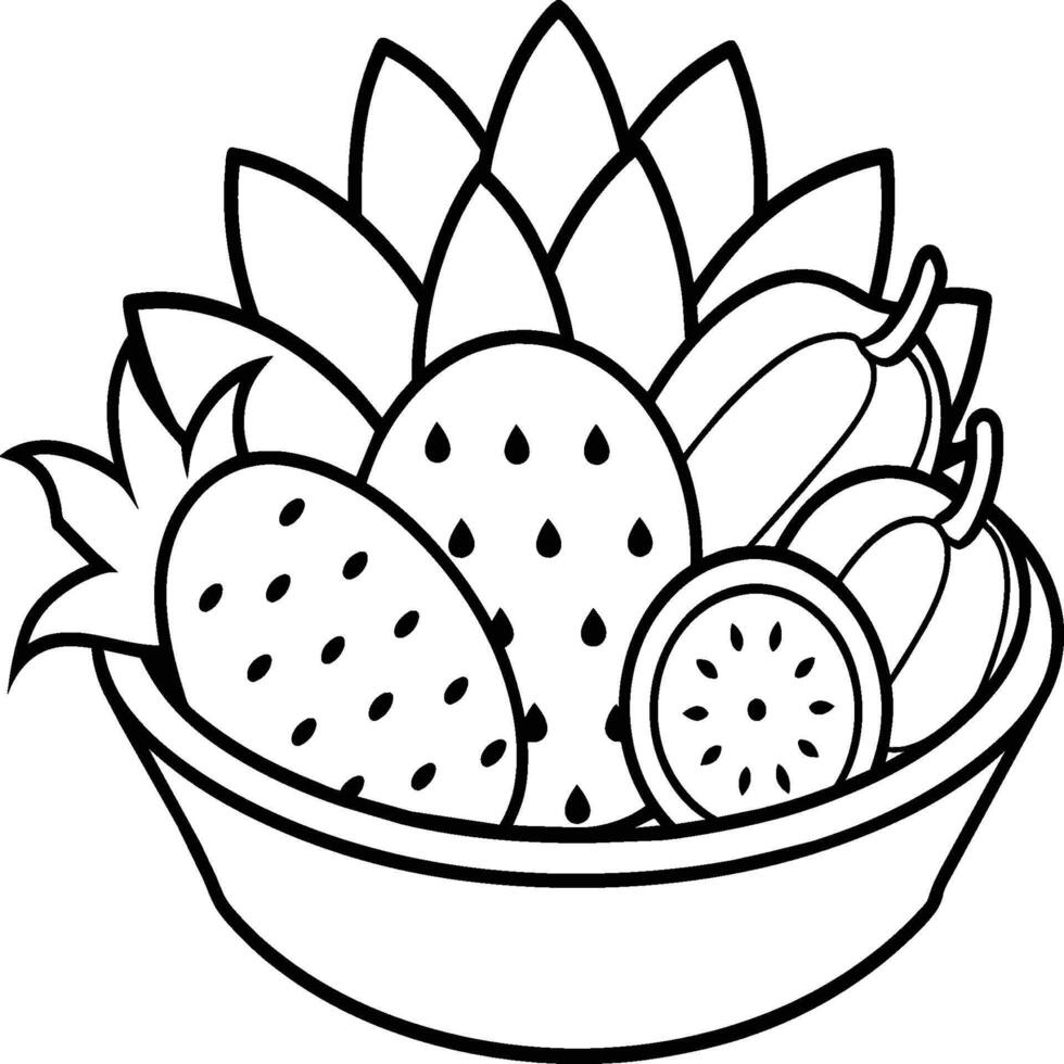 Fruta cesta línea Arte ilustración para el colorante libro. frutas colorante página vector