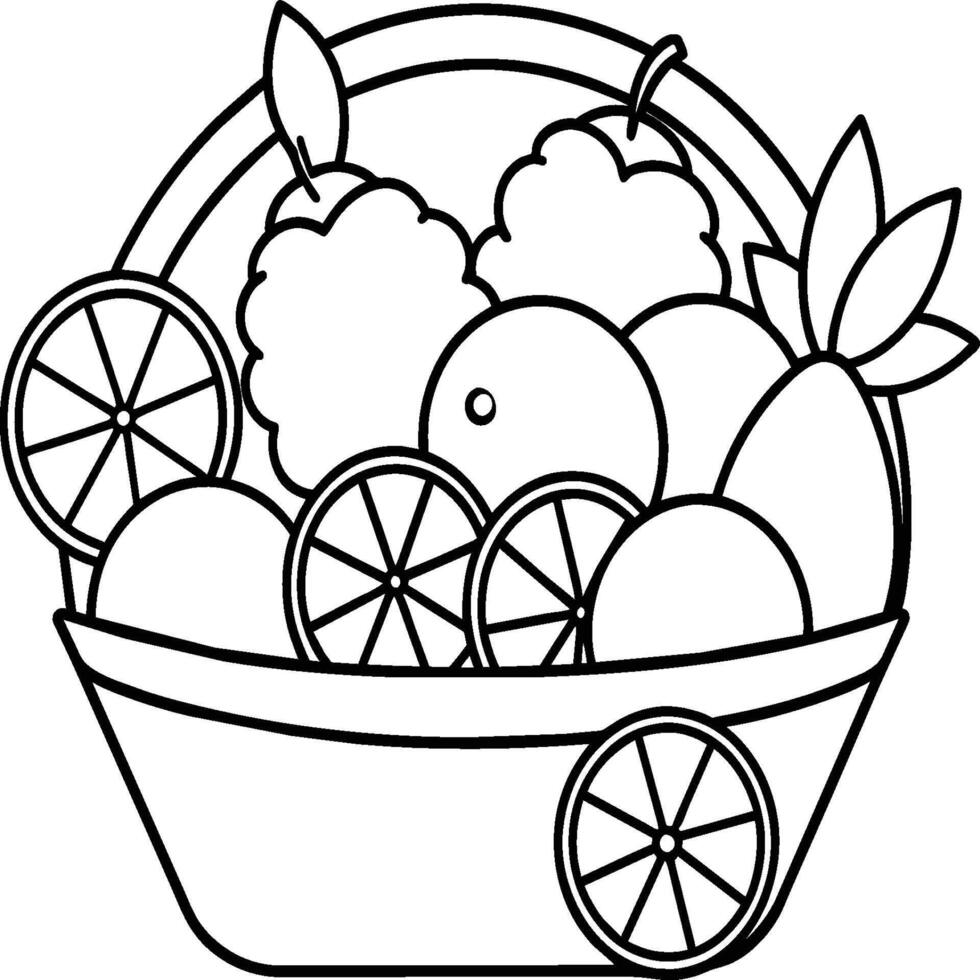 Fruit Basket line art illustration for the coloring book. Fruits coloring page vector