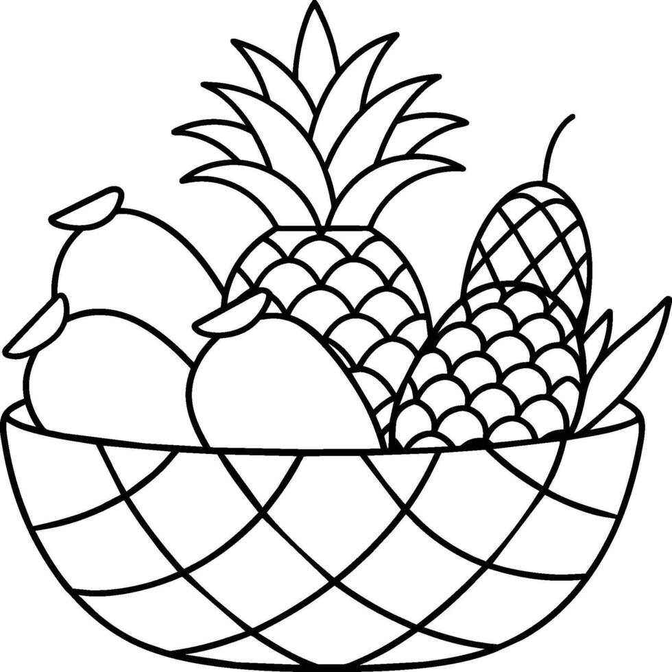 Fruit Basket line art illustration for the coloring book. Fruits coloring page vector