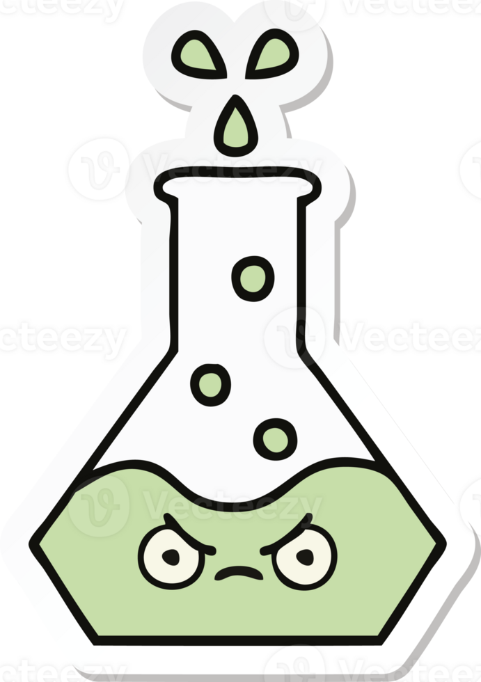 sticker of a cute cartoon science beaker png
