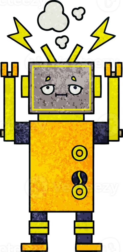 retro grunge texture cartoon of a malfunctioning robot png