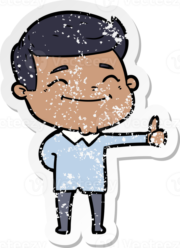 distressed sticker of a happy cartoon man png