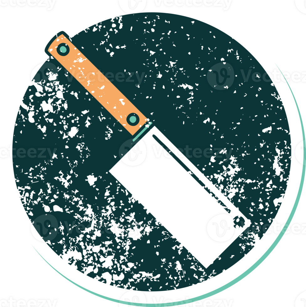 iconic distressed sticker tattoo style image of a meat cleaver png