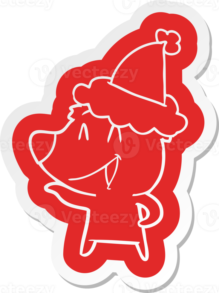 laughing bear quirky cartoon  sticker of a wearing santa hat png