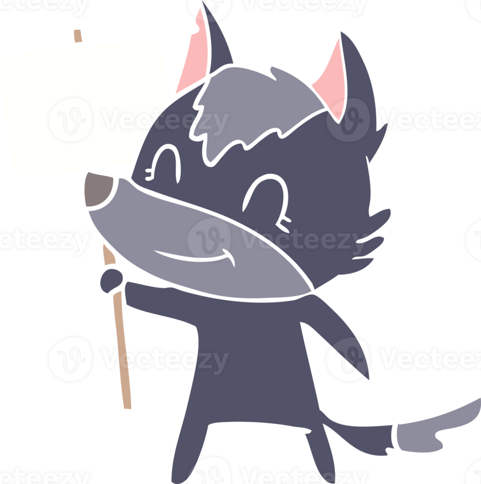 friendly flat color style cartoon wolf png
