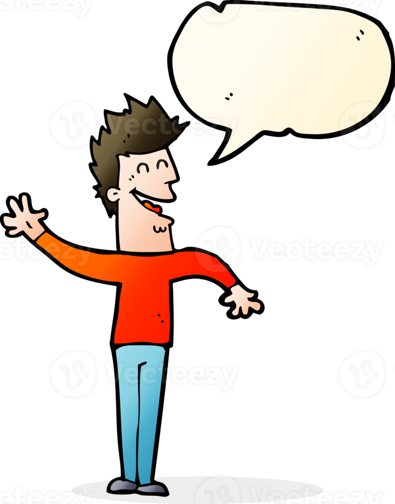 cartoon happy man waving with speech bubble png