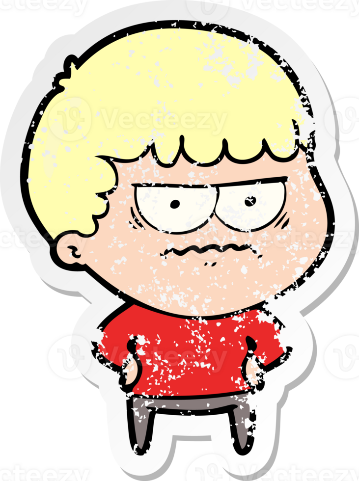 distressed sticker of a cartoon annoyed man png