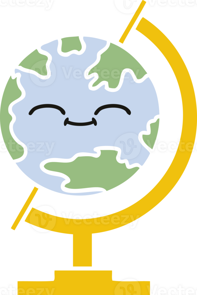 flat color retro cartoon of a globe of the world png