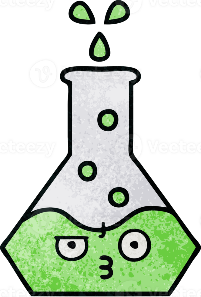 retro grunge texture cartoon of a science beaker png