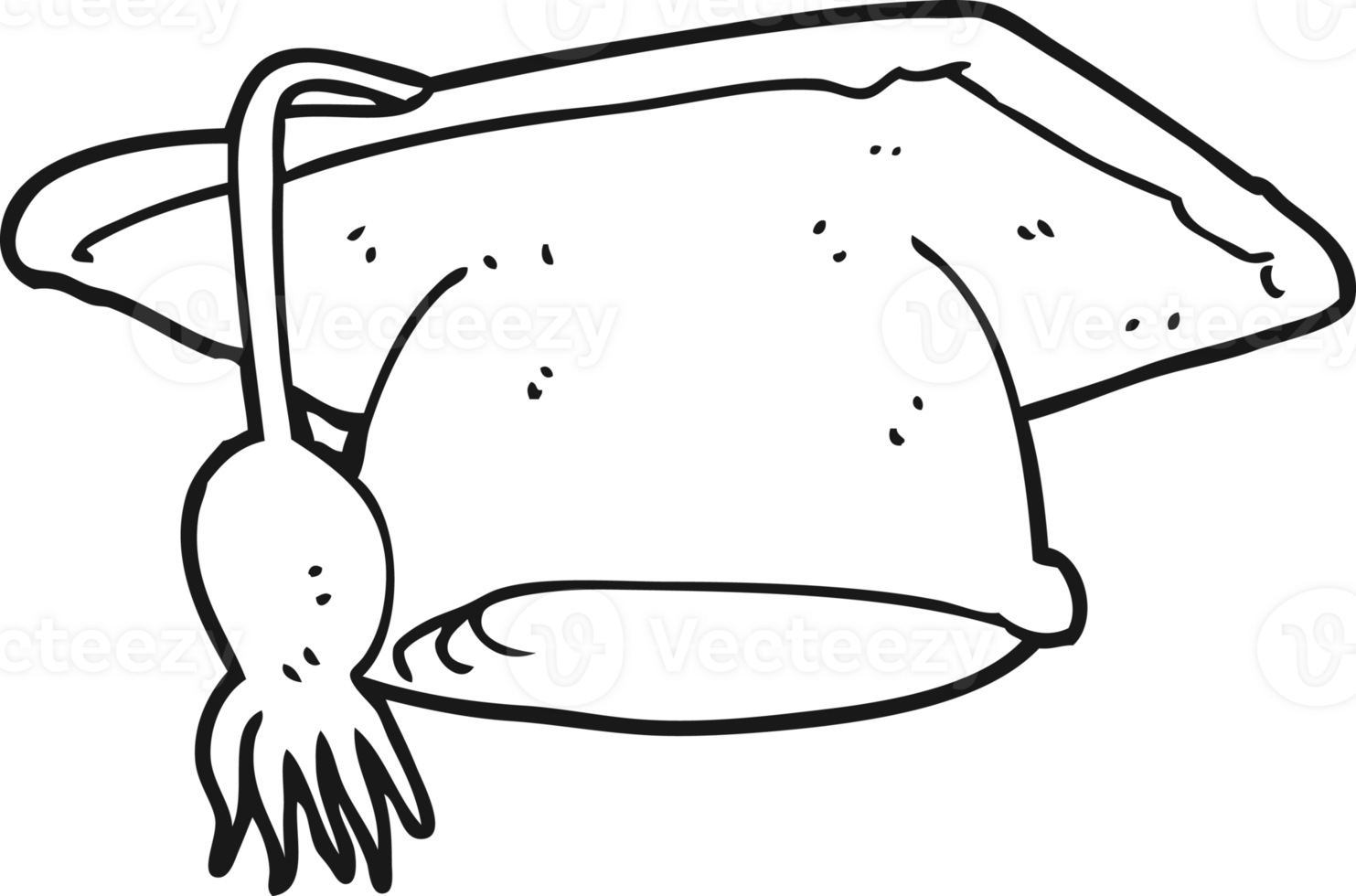 hand drawn black and white cartoon graduation cap png