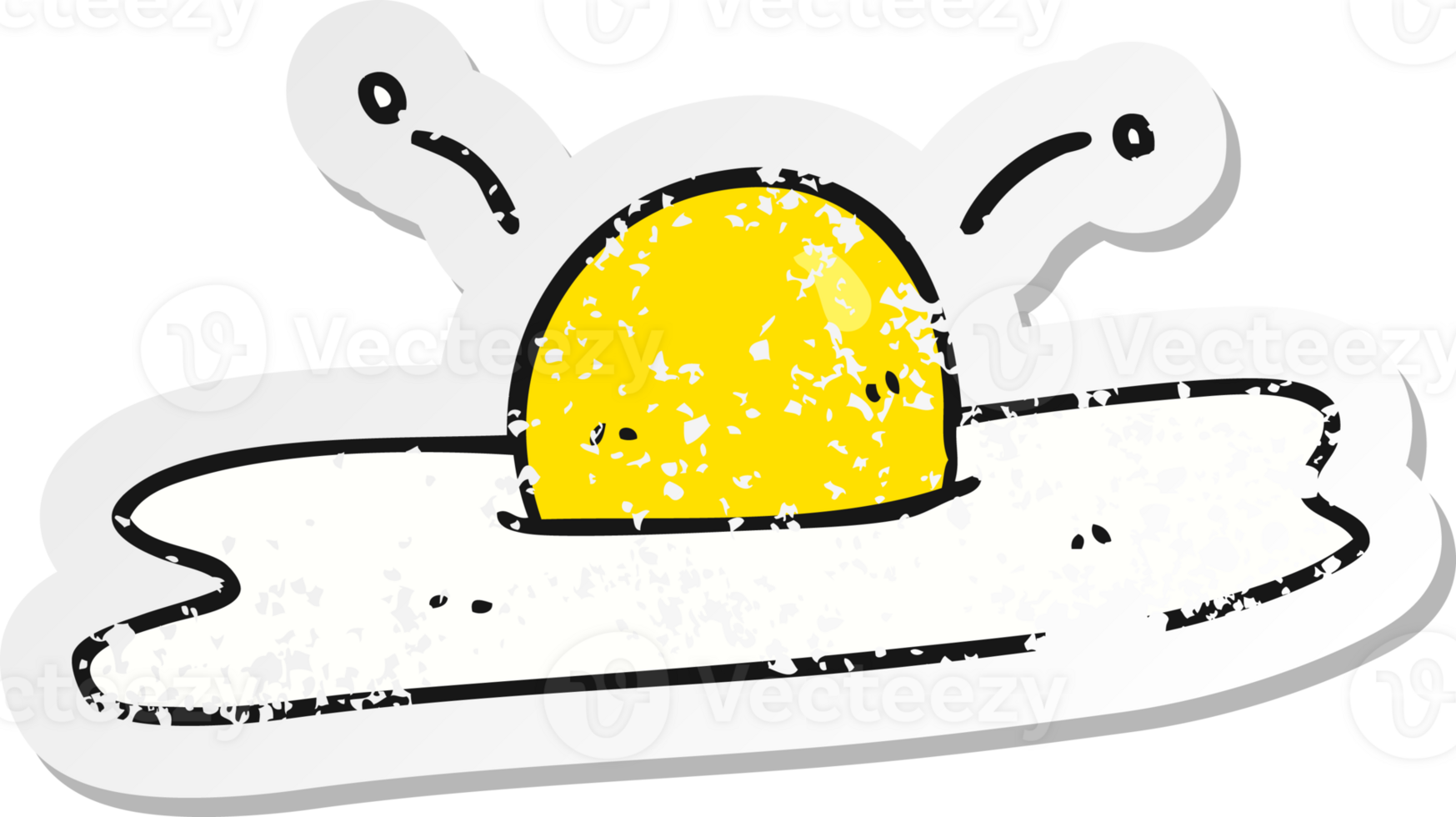 retro distressed sticker of a cartoon fried egg png