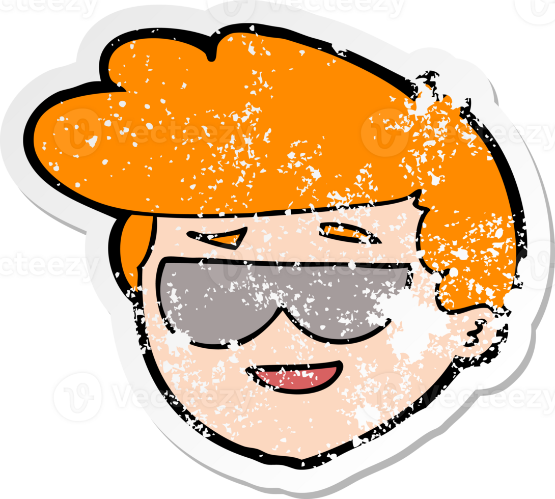 distressed sticker of a cartoon boy wearing sunglasses png