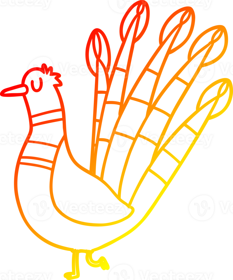 warm gradient line drawing of a cartoon peacock png