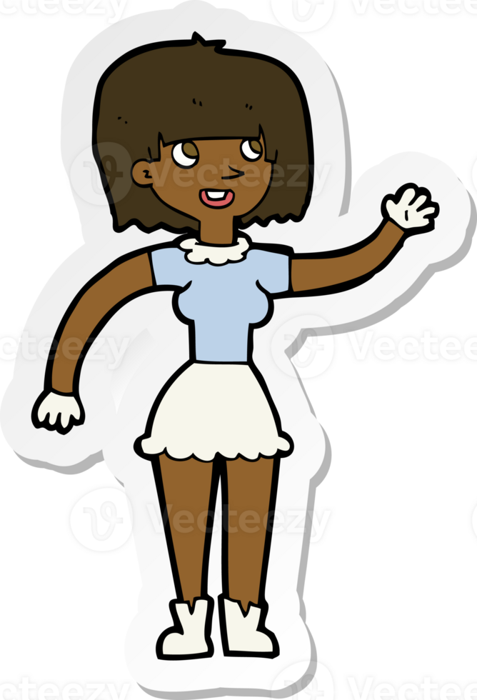 sticker of a cartoon girl waving png