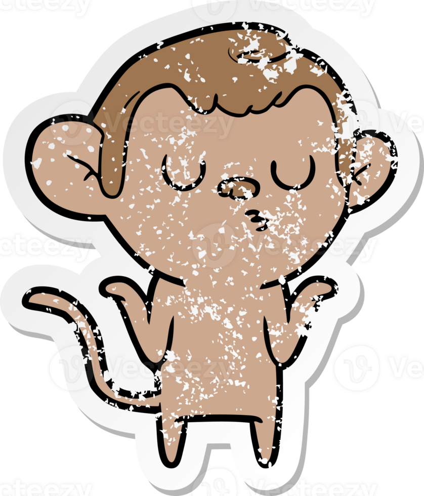 distressed sticker of a cartoon monkey png