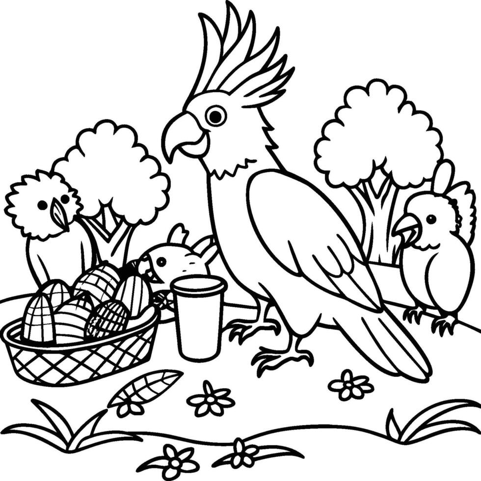 Cockatoo coloring pages. Bird outline for coloring book. vector