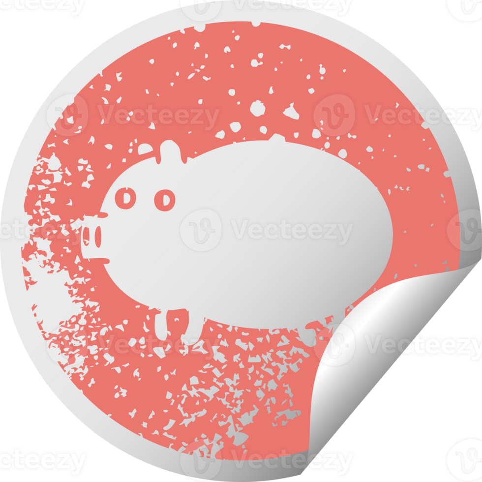 distressed circular peeling sticker symbol of a fat pig png