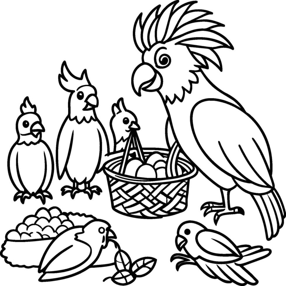 Cockatoo coloring pages. Bird outline for coloring book. vector
