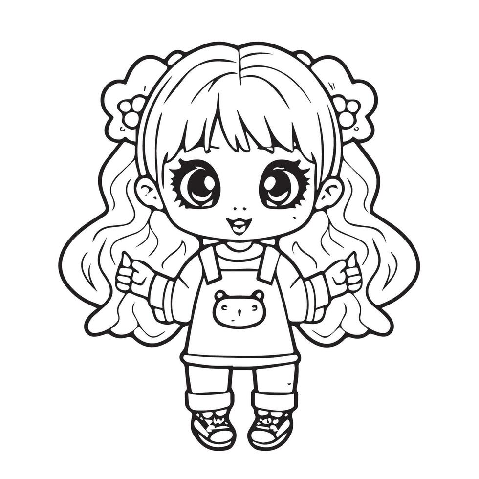 kawaii niña dibujos animados colorante paginas ilustración vector