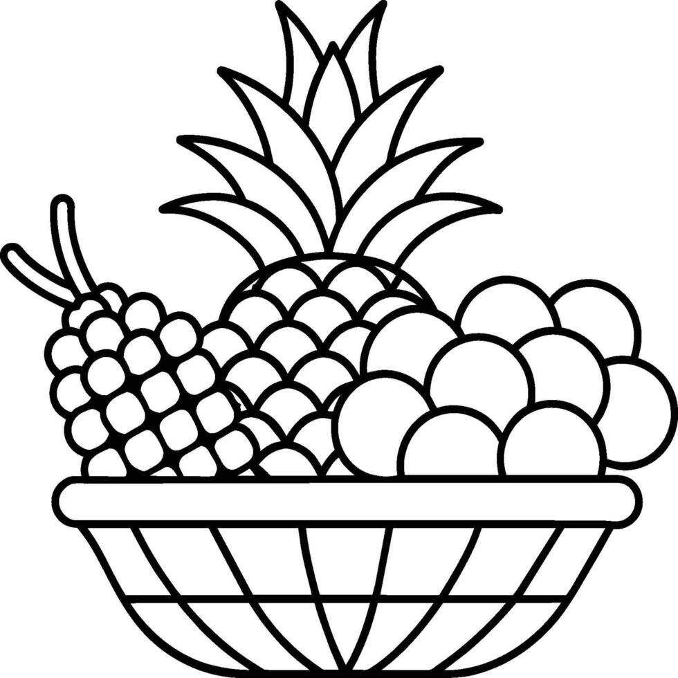Fruit Basket line art illustration for the coloring book. Fruits coloring page vector