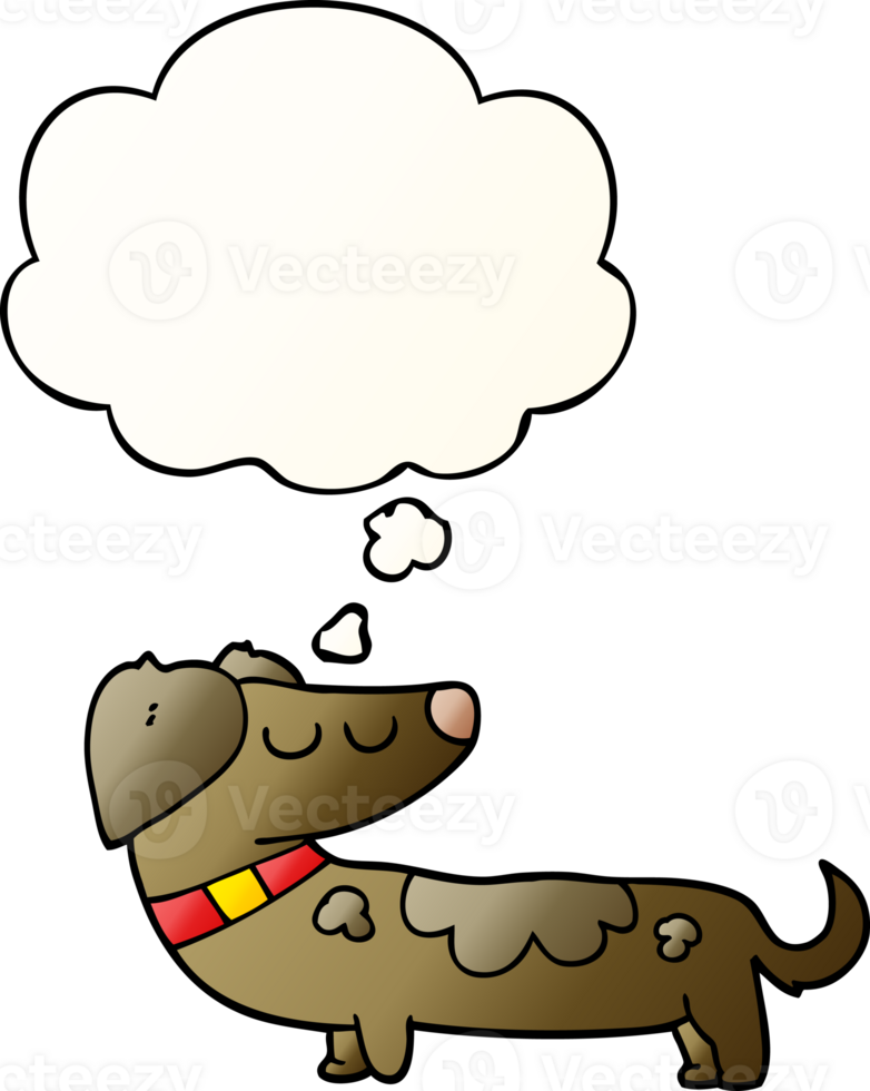 cartoon dog with thought bubble in smooth gradient style png