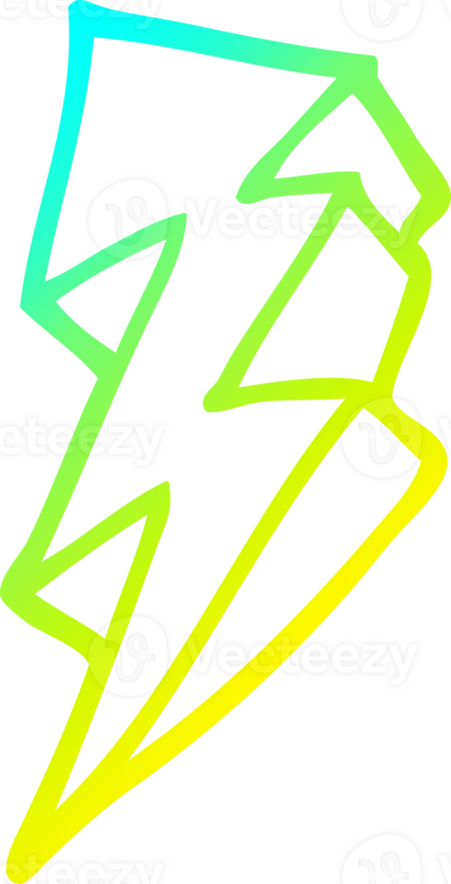 cold gradient line drawing of a cartoon lightning bolt png