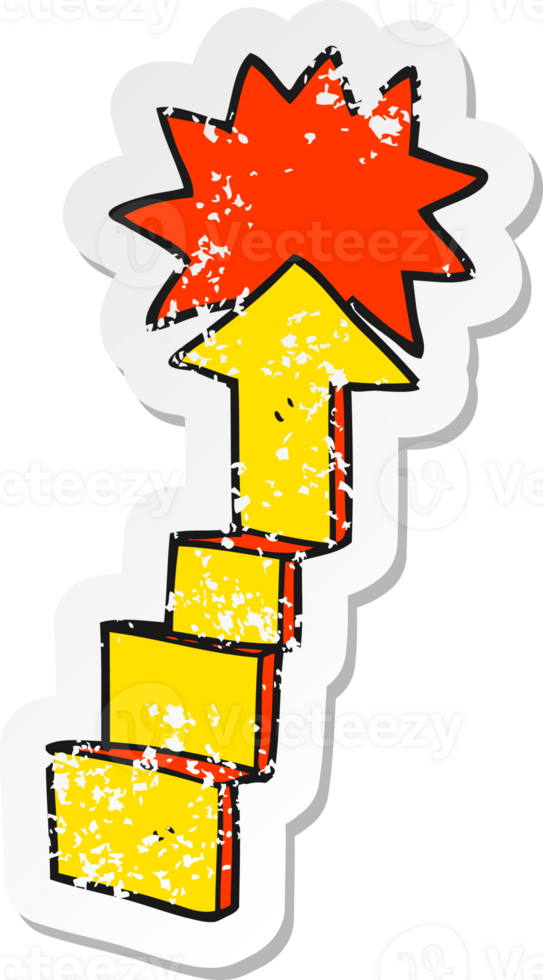 retro distressed sticker of a cartoon stepping up arrow png
