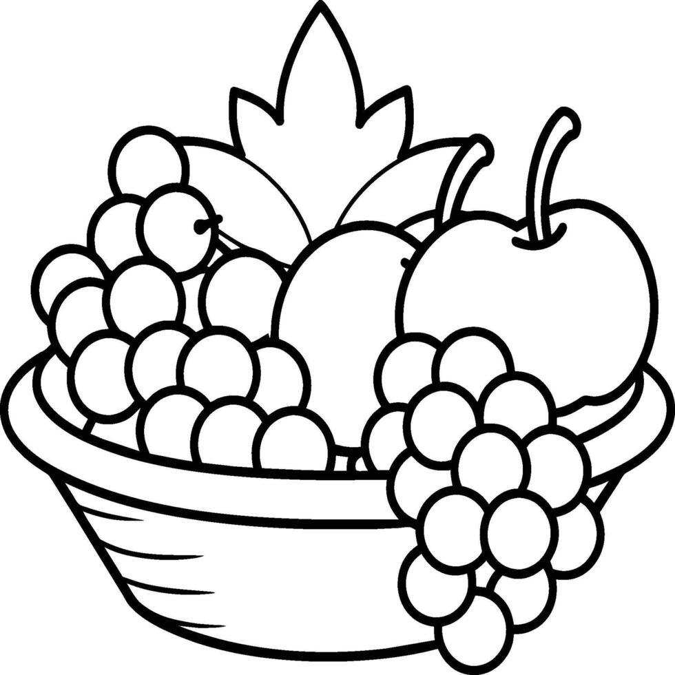 Fruit Basket line art illustration for the coloring book. Fruits coloring page vector